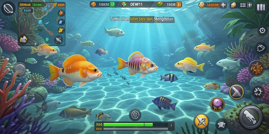 Tampilan menarik dari gameplay DEWI11 saat berburu ikan.